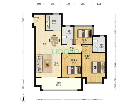 伟星公园都荟 3室1厅2卫 116平方