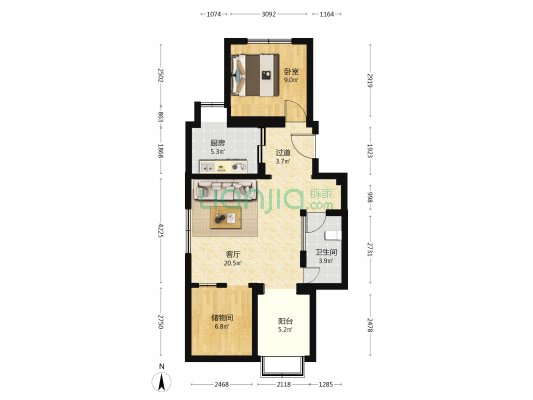 芳园南里3号院 1室1厅1卫 45平方