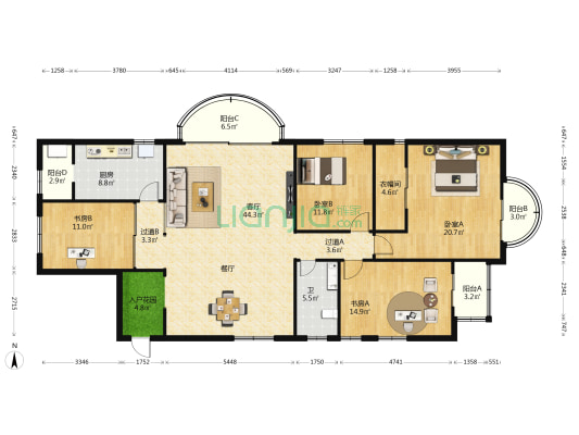 轩坤花苑 4室1厅1卫 185平方