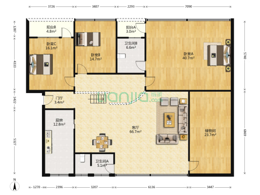 璧山区人民检察院家属院 3室1厅2卫 228平方