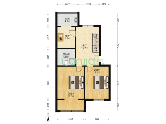 送变电宿舍 2室2厅1卫 74平方