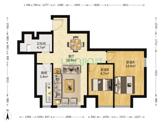K2京南狮子城 2室1厅1卫 92平方