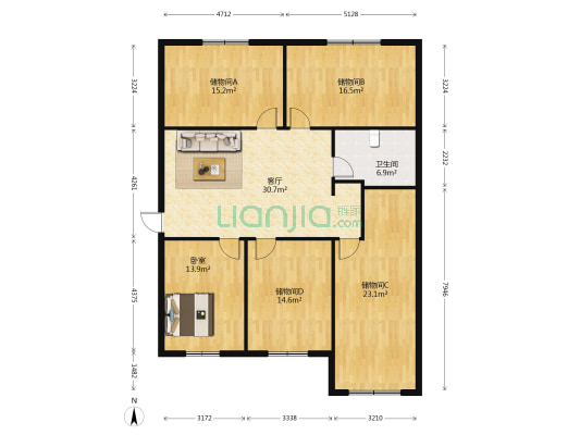 君子亭花园南区 1室1厅1卫 147平方