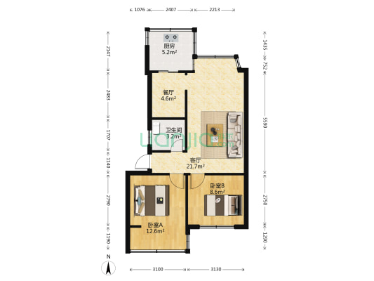 胜利花园一期 2室2厅1卫 66平方