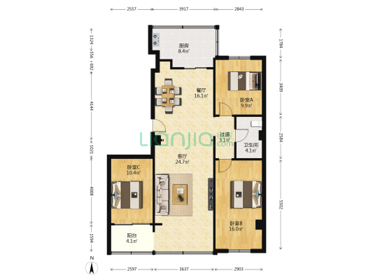 中铁西北科学研究院 3室2厅1卫 100平方