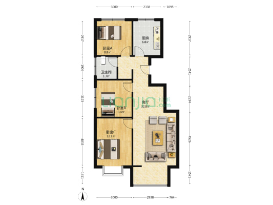 星宸新天地 3室1厅1卫 97平方