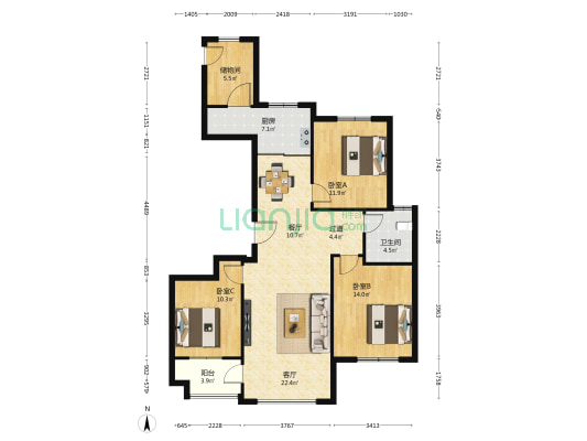 积家玺苑 3室2厅1卫 138平方