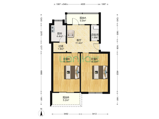 毛纺大院 2室1厅1卫 75平方
