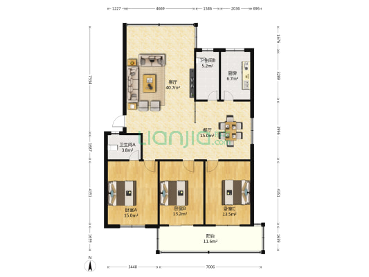 景山花苑 3室2厅2卫 135平方