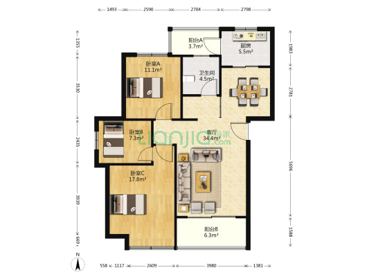 东城蓝郡 3室1厅1卫 101平方