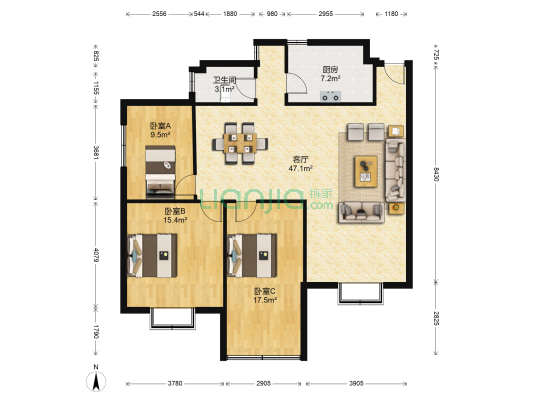 岳阳楼区教育小区 3室1厅1卫 122平方
