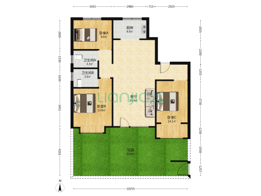 安联江山樾 3室1厅2卫 121平方