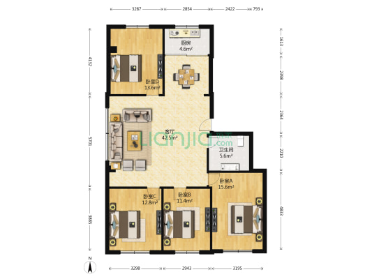 全景小区 4室1厅1卫 121平方