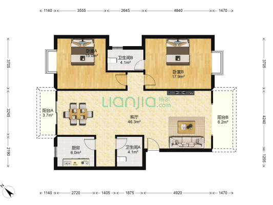 兴旺久居福 2室1厅2卫 122平方