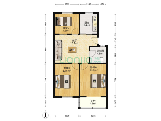 西环路128号 3室1厅1卫 78平方