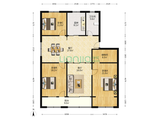 上海西路小区 3室2厅1卫 140平方