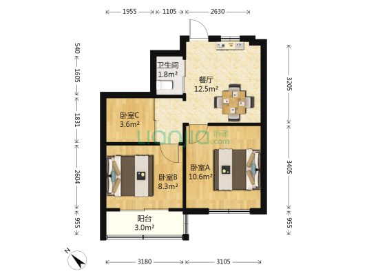 毛巾厂家舍 3室1厅1卫 52平方