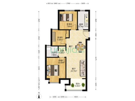 康桥朗城1号院 3室1厅1卫 90平方