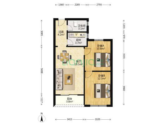 启明星 2室1厅1卫 89平方