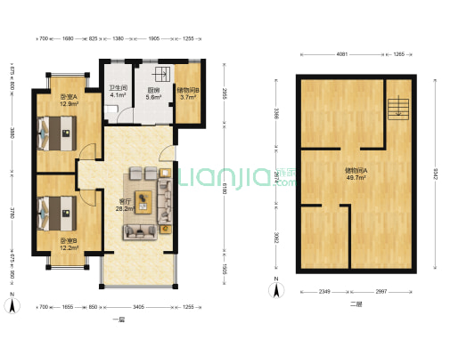 昊天苑 2室1厅1卫 126平方