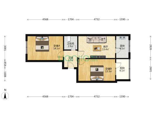 莲花小区 2室1厅1卫 68平方