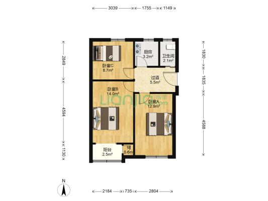 电力环保宿舍 3室0厅1卫 63平方