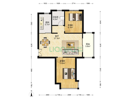 隆海海之韵二期 2室1厅1卫 88平方