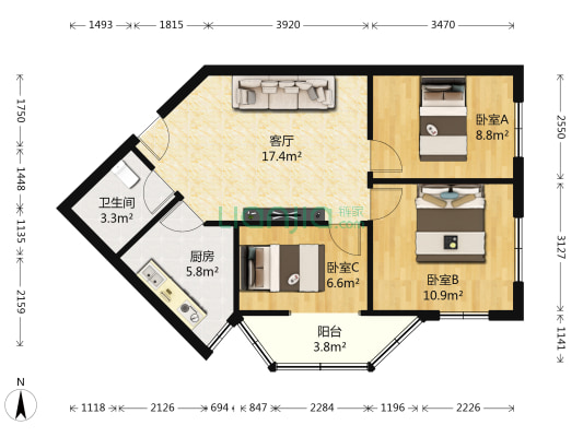 环城东路298-311号 3室1厅1卫 72平方