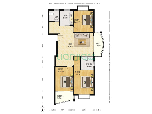 怡景万家 3室1厅2卫 134平方