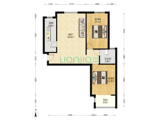 涿州开发区，钻石广场小区，简单装修，房子采光好-户型图