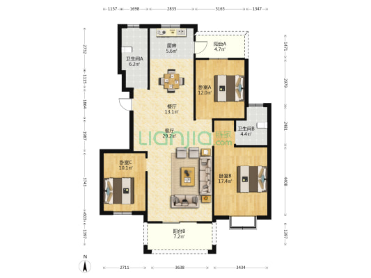 翡翠园 3室2厅2卫 134平方