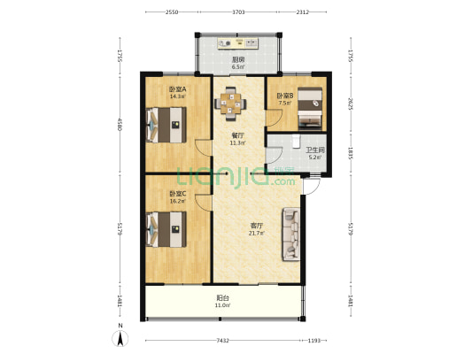 机械厂社区1号院 3室2厅1卫 102平方