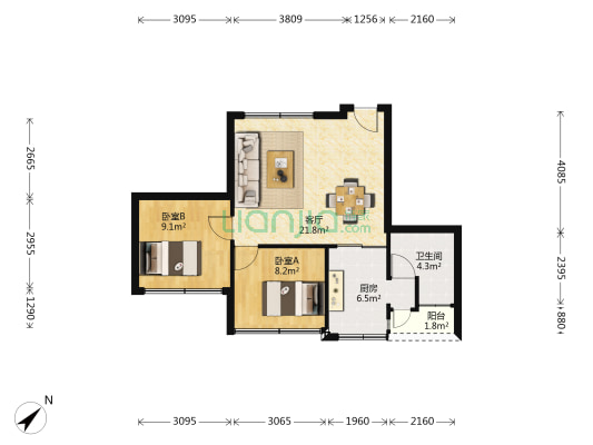 竹丝岗新南路 2室1厅1卫 70平方