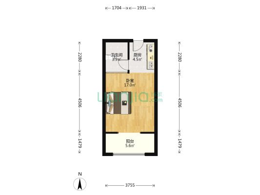 融辉城三期公寓楼 1室0厅1卫 44平方