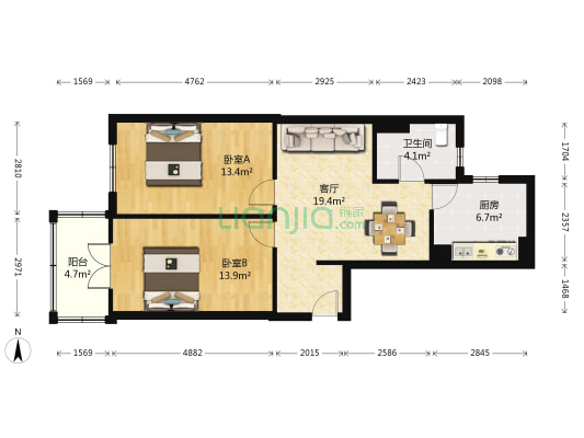 未来城 2室1厅1卫 85平方