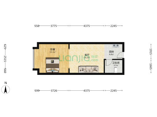 光谷SOHO 1室1厅1卫 56平方