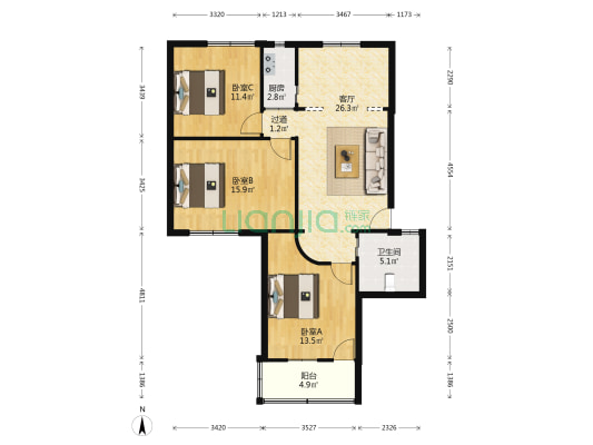 新大路15号 3室1厅1卫 95平方