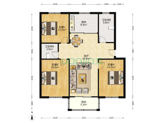 新丰苑一期 3室1厅2卫 122平方