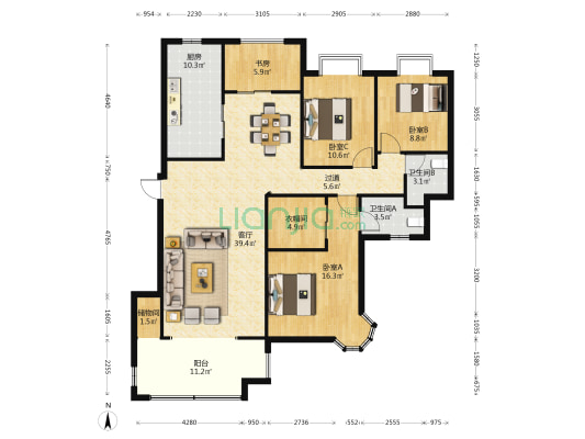 麓山翰林苑 4室1厅2卫 149平方