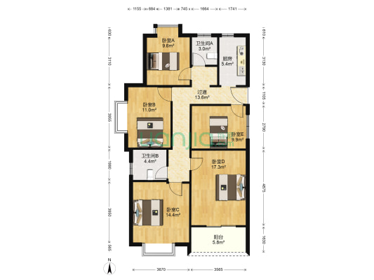 御锦水岸花苑 5室0厅2卫 130平方
