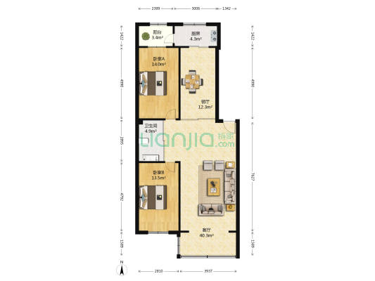 天胜二区 2室2厅1卫 114平方