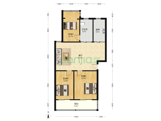 兰庭花园 3室1厅1卫 113平方