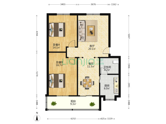 华安社区一区 2室2厅1卫 94平方