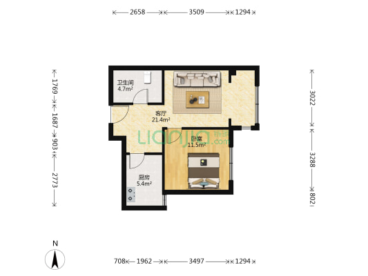 中福朗诗屹朗园 1室1厅1卫 68平方