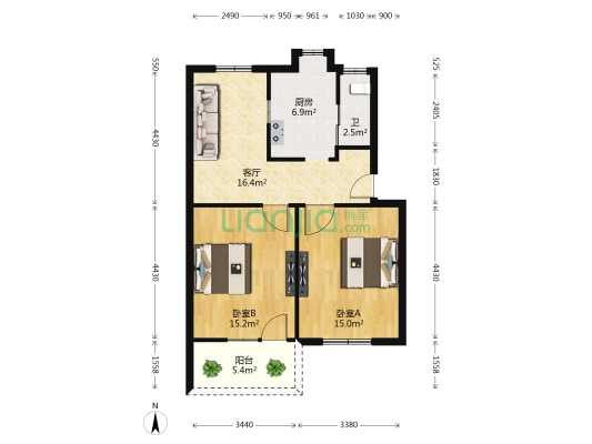 南齿双 2室1厅1卫 74平方