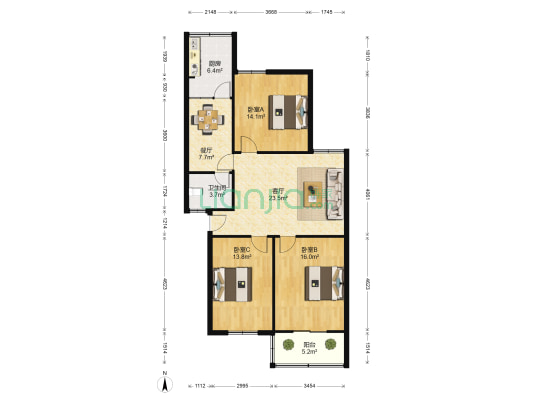 开封空分集团家属楼 3室2厅1卫 106平方