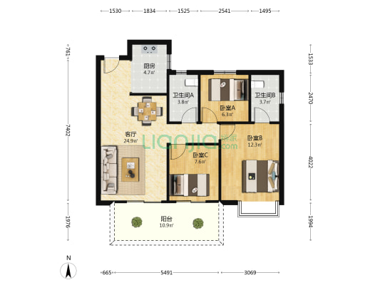 北投时代 3室1厅2卫 89平方