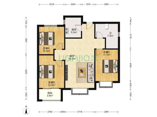 玉村馨苑 3室1厅1卫 116平方