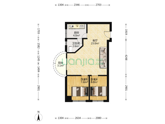 银华大厦 2室1厅1卫 68平方