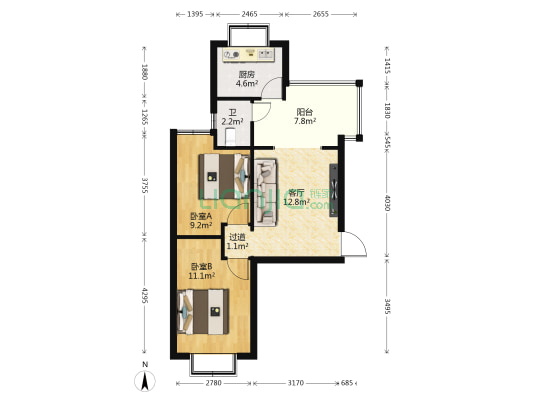 西苑东组团 2室1厅1卫 59平方